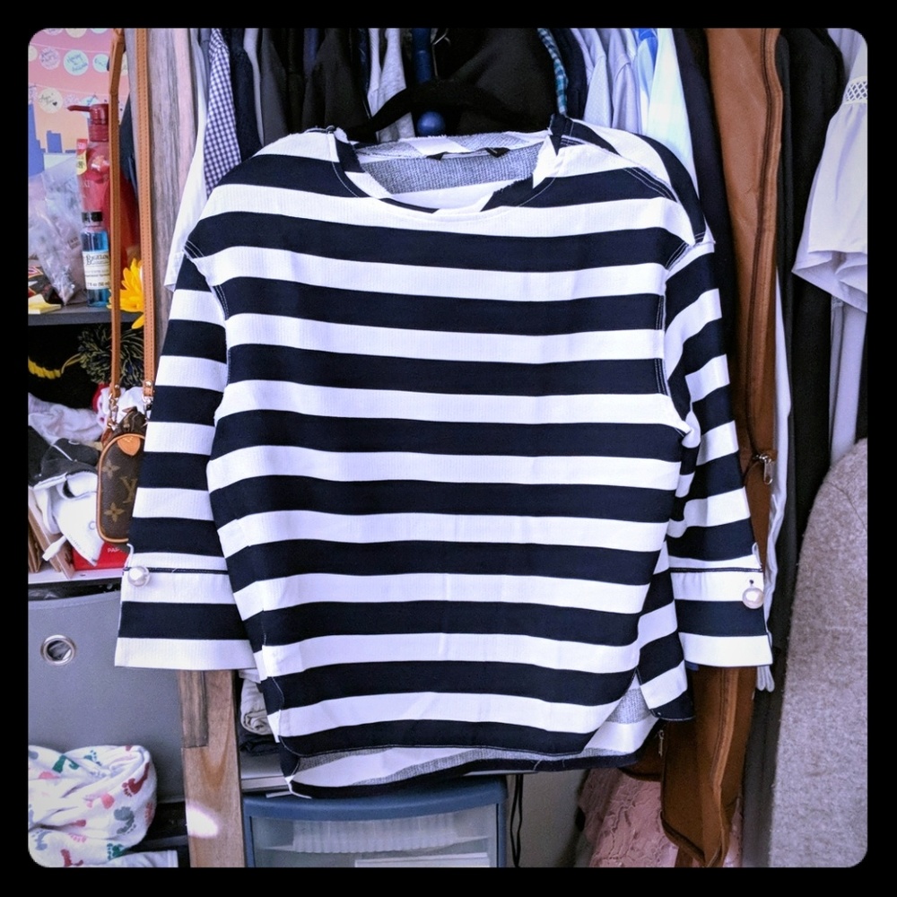 Navy blue striped boat neck top